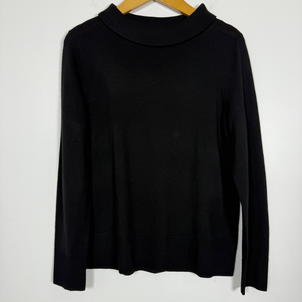Talbots 100% Merino Wool Black Mock Neck Sweater Women’s Large Classic Minimal